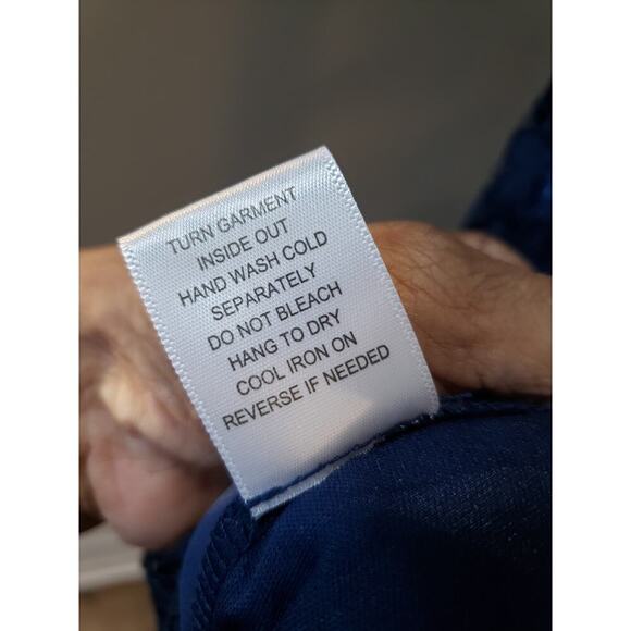 NSR Fit & Flare Dress Women Medium Blue Floral Overlay Lined Fringe Keyhole Back - Picture 6 of 14